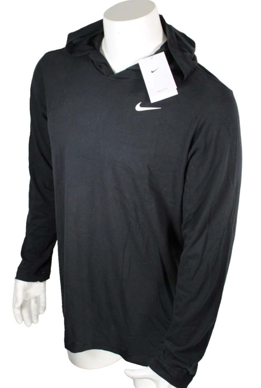 NWT NIKE Dri-Fit Men's L Black Cotton Blend Lightweight Hoodie Pullover